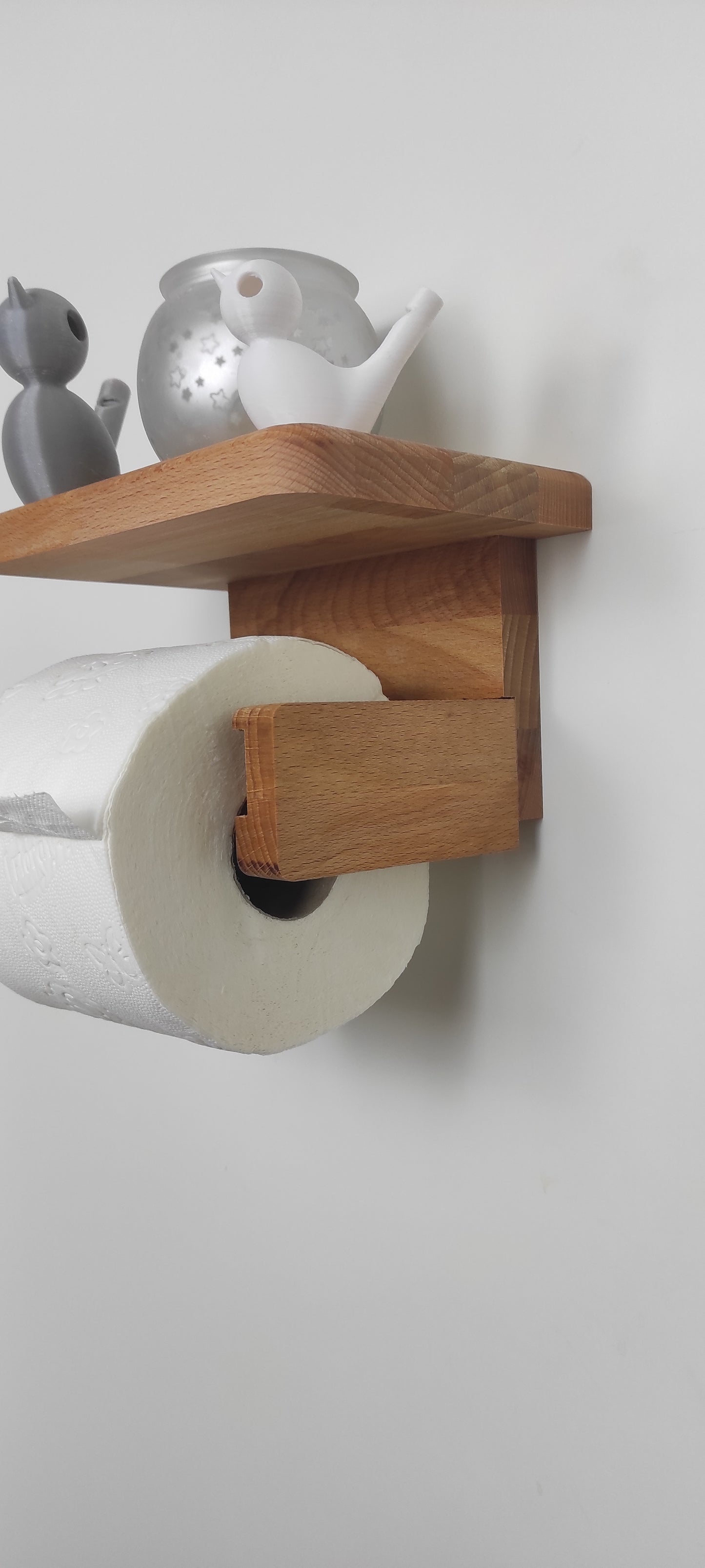 Toiletenpapierhalter mit Ablage aus Massivholz